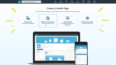 A gif displaying instructions on how to create a LinkedIn page
