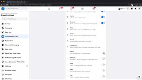 A gif showing how to manage a Facebook page