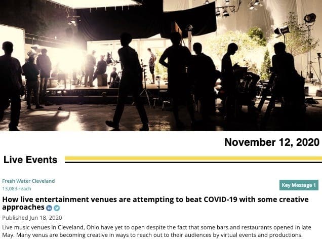 On top of a newsfeed is a picture from a video shoot, below is a short event teaser