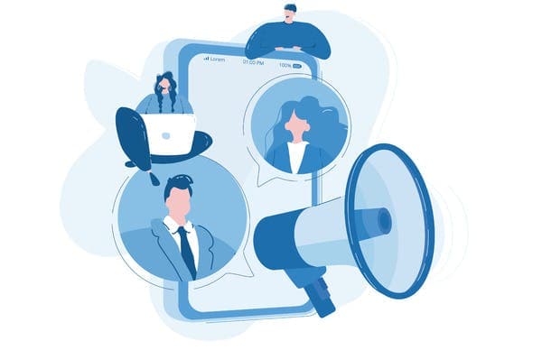 Conversation bubbles and megaphone.