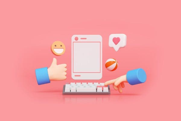 Hands commenting and engaging in social media posts via a smartphone and keyboard