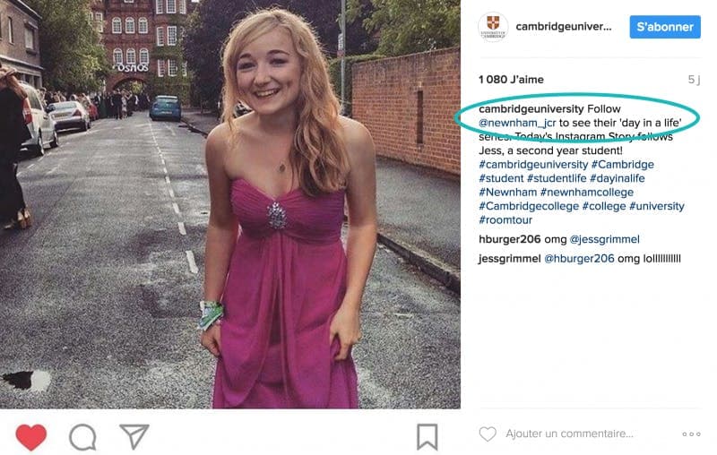 screenshot of the cambridge university instagram post