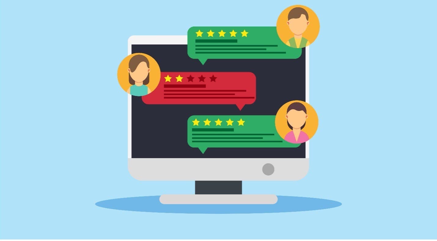 An illustration of customer reviews on a desktop computer