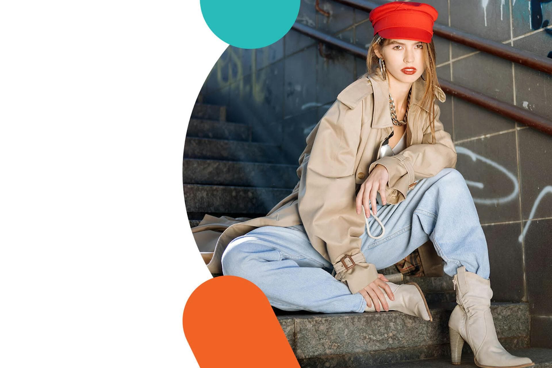 image of a woman in fashionable clothing sitting on subway stairs