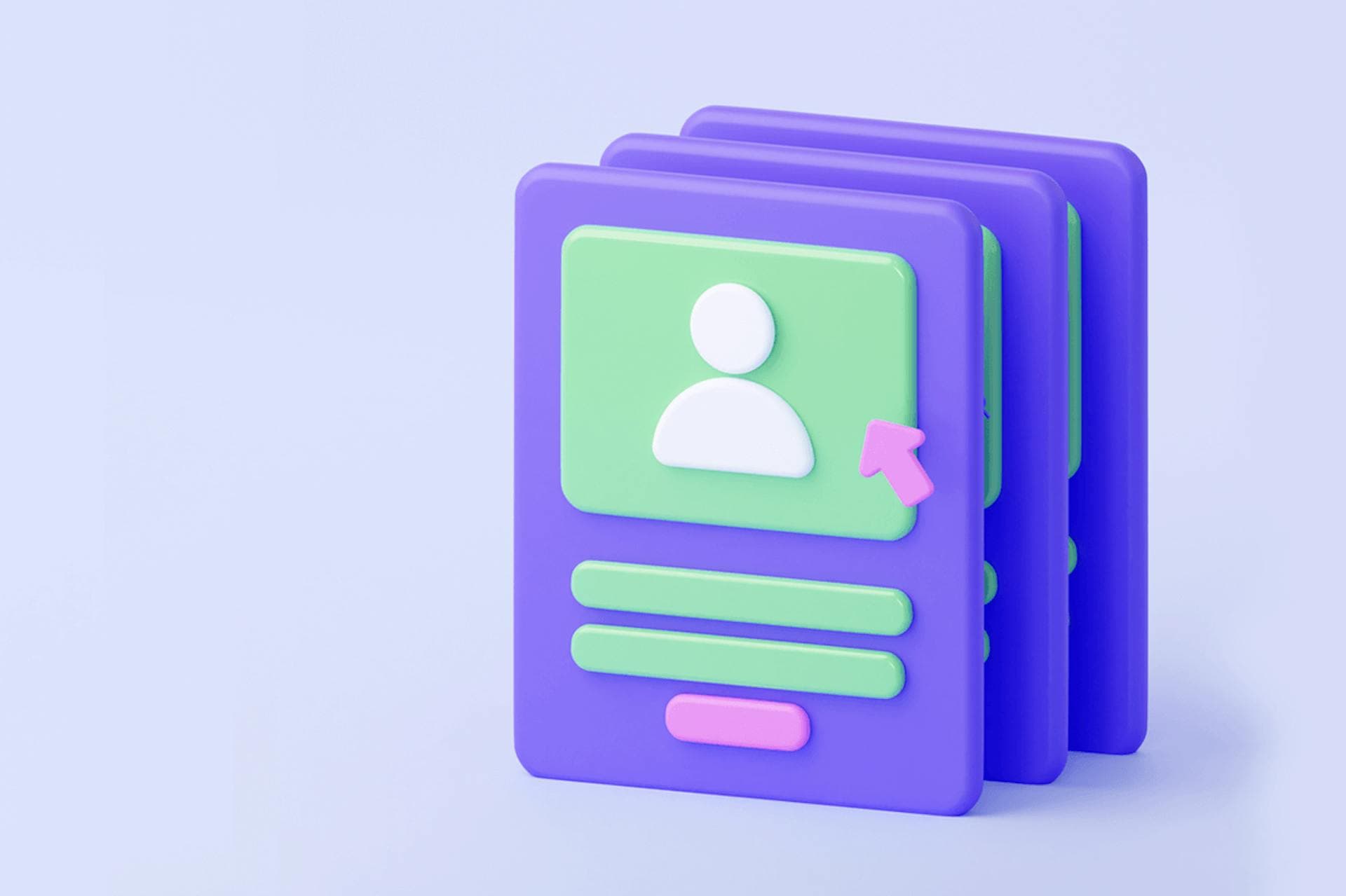 Image montrant trois cartes de profil violettes avec une flèche rose pointant vers une photo de profil. Le meilleur article de blog sur les outils de gestion des influenceurs.