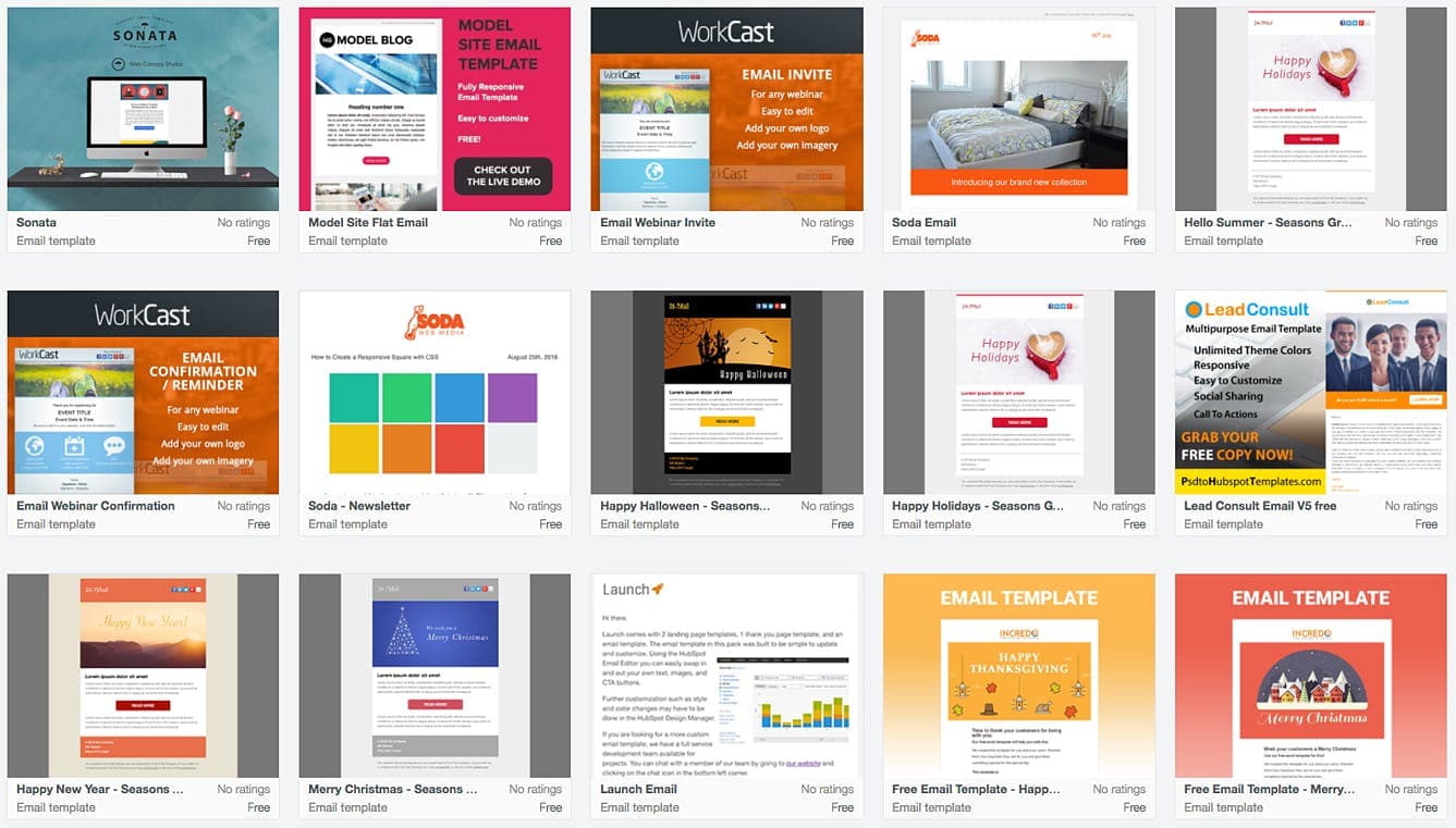 Screenhsot of the HubSpot Template Marketplace as part of the best internal newsletter examples and the best internal newsletter templates for your company