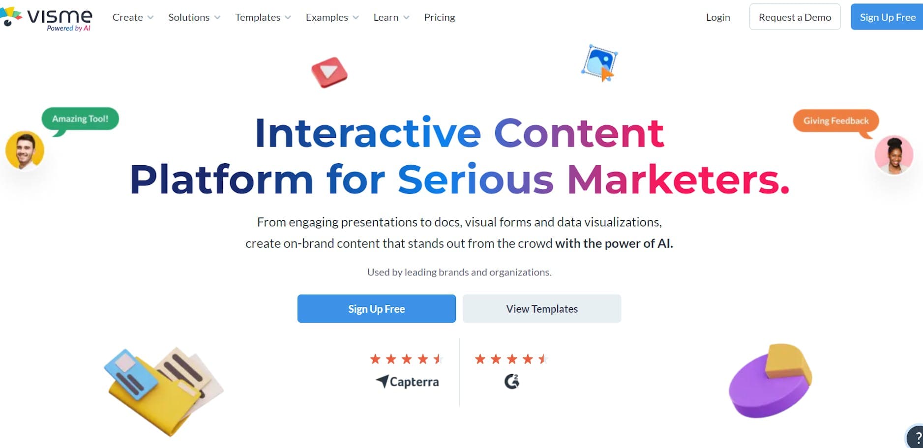 Social media management tool Visme's homepage