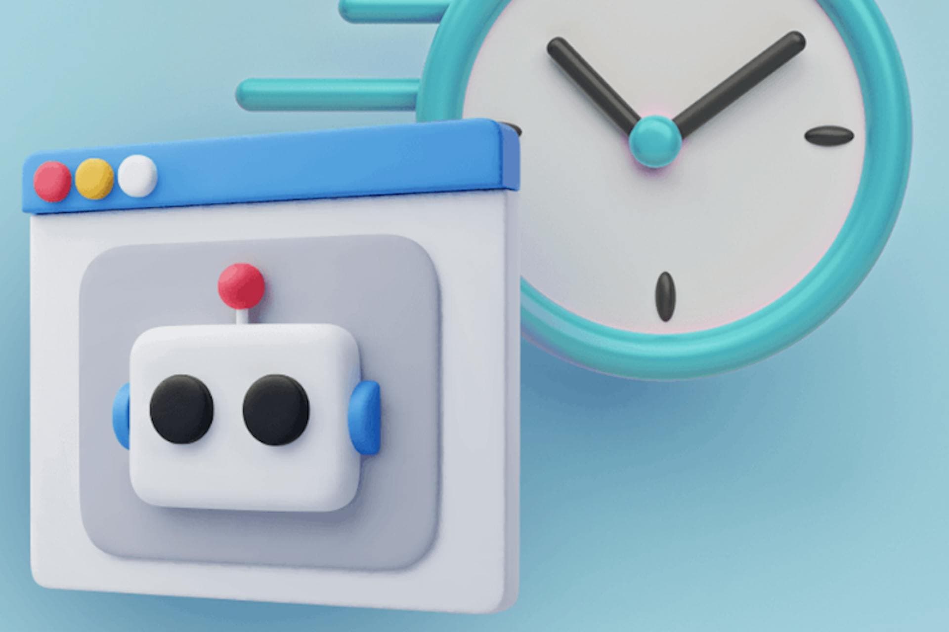 KI und Uhr auf türkisem Hintergrund 