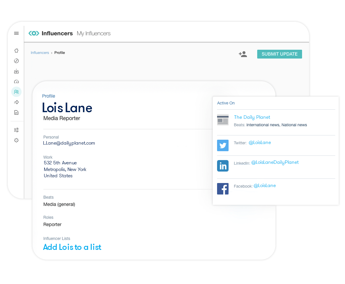 Image of Meltwaters media contact list.