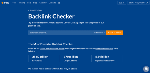 Ahrefs backlink checker.