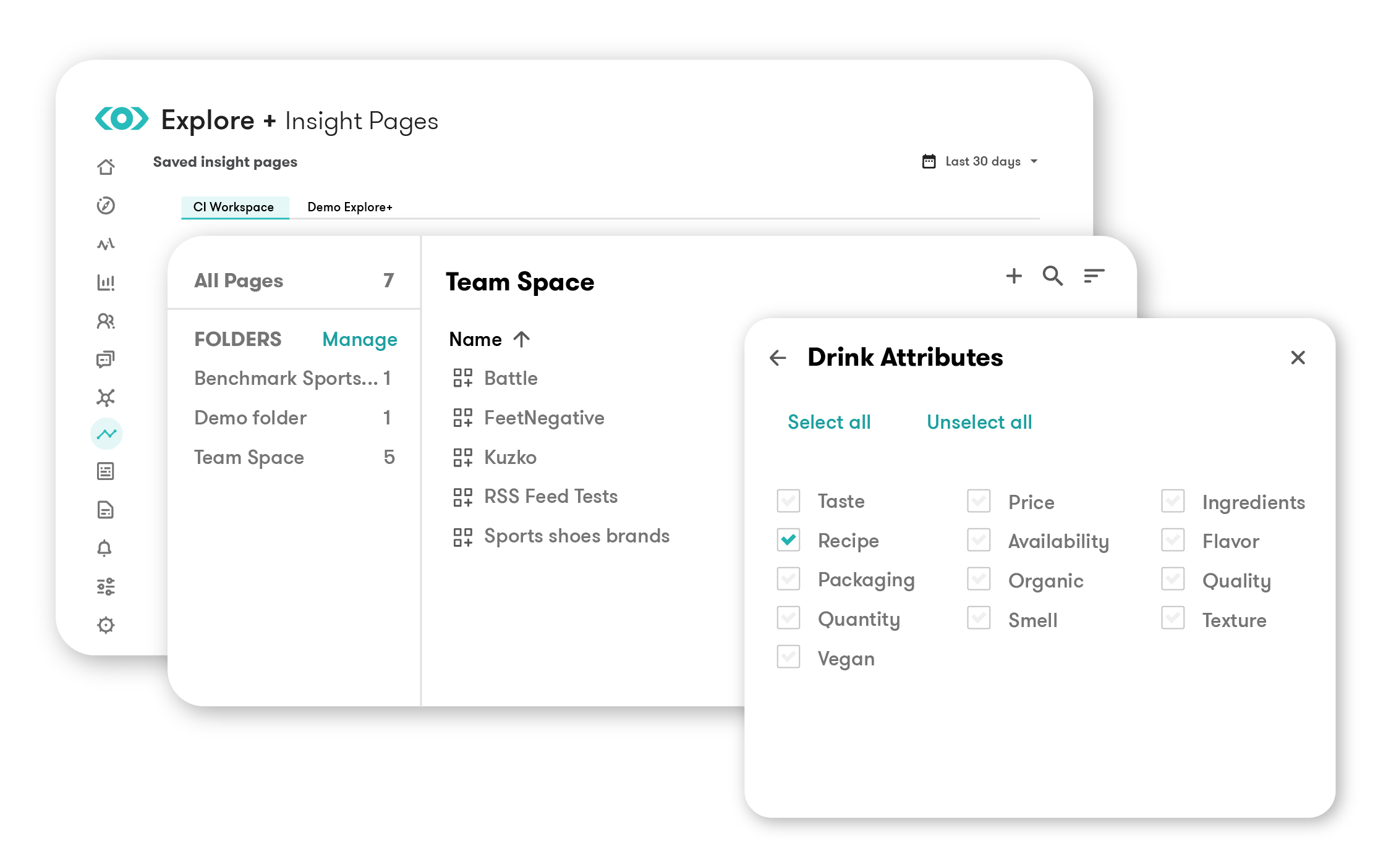 Explore+ team spaces page example