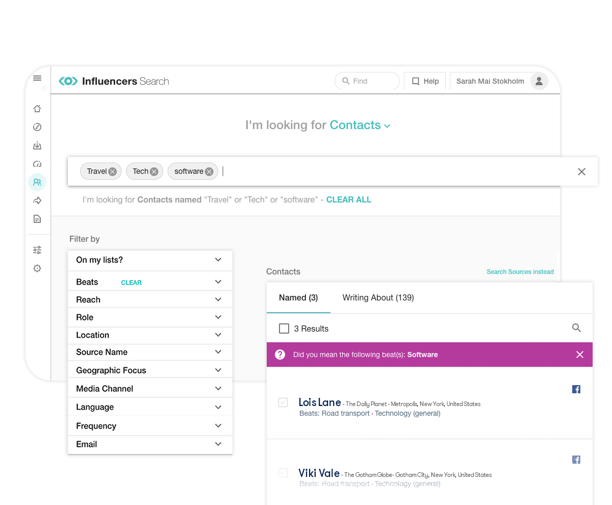 Cursor selecting an option in the Meltwater media database.