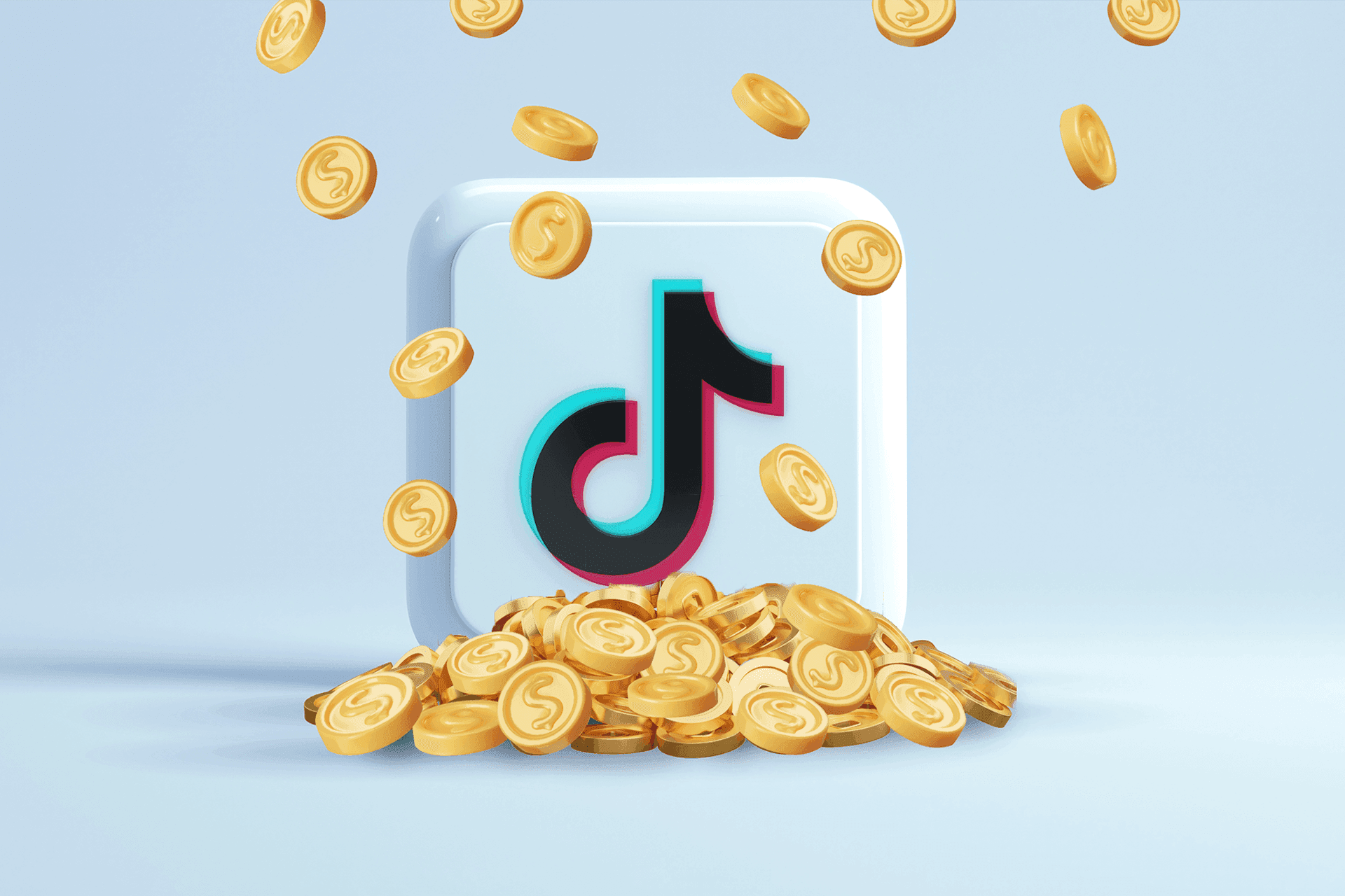Illustration du logo Tiktok entouré de pièces d'or représentant la manière de gagner de l'argent sur Tiktok.